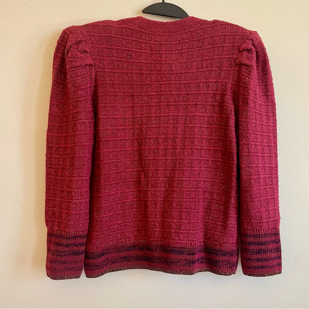 L’AGENCE NWT Jenni Striped Button Front Cardigan Large waffle knit puff sleeves - Picture 5 of 12